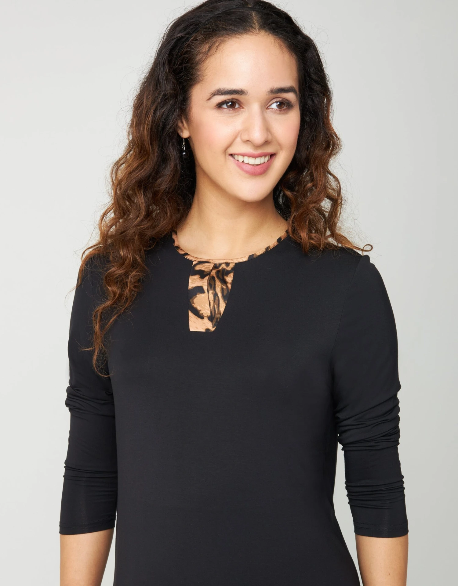 Cinderella Pull On Nightgown With Animal Print Satin Trim Black 2 Cinderella Pull On Nightgown With Animal Print Satin Trim Black - Image 2