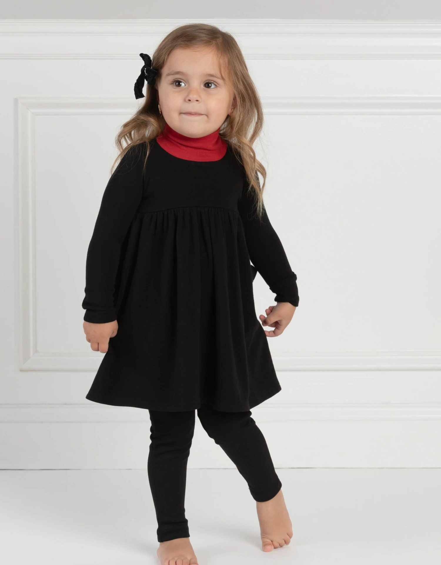 Toddler Girl Playwear Dress With Contrast Turtleneck Black Red 1 Toddler Girl Playwear Dress With Contrast Turtleneck Black Red