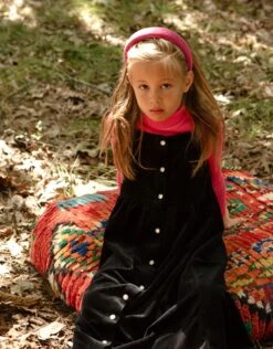 Girls Velour Button Down Maxi Jumper Shabbos Robe With Jewel Buttons