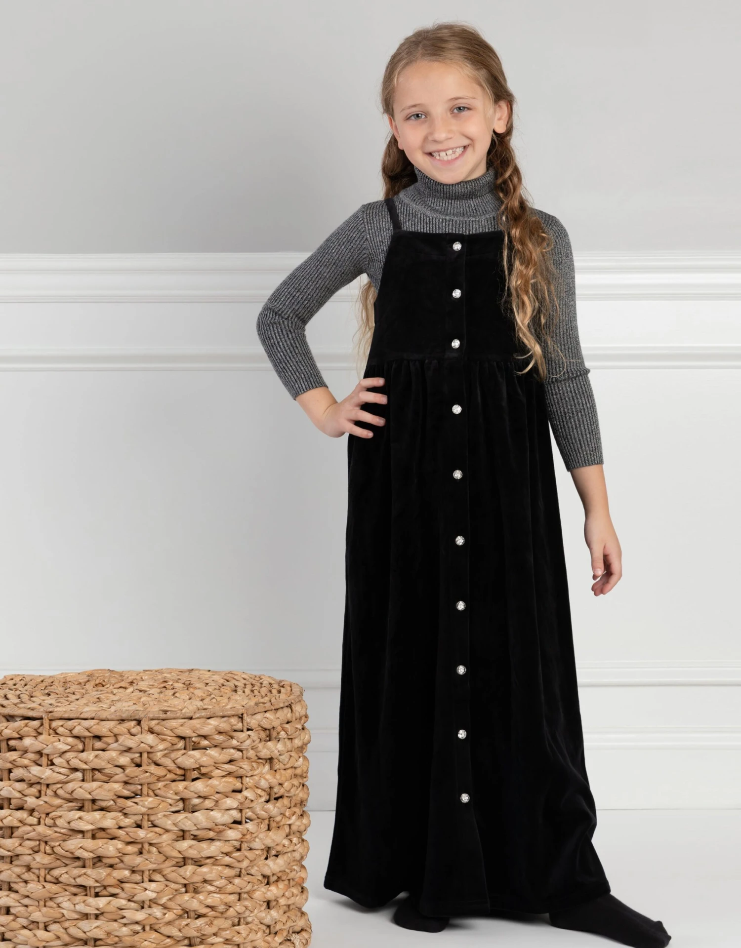 Girls Velour Button Down Maxi Jumper Shabbos Robe With Jewel Buttons 2 Girls Velour Button Down Maxi Jumper Shabbos Robe With Jewel Buttons - Image 2