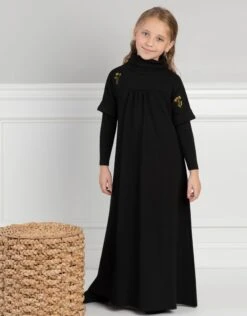 Girls Embroidered Maxi Dress Shabbos Robe With Attached Shell Sleeves