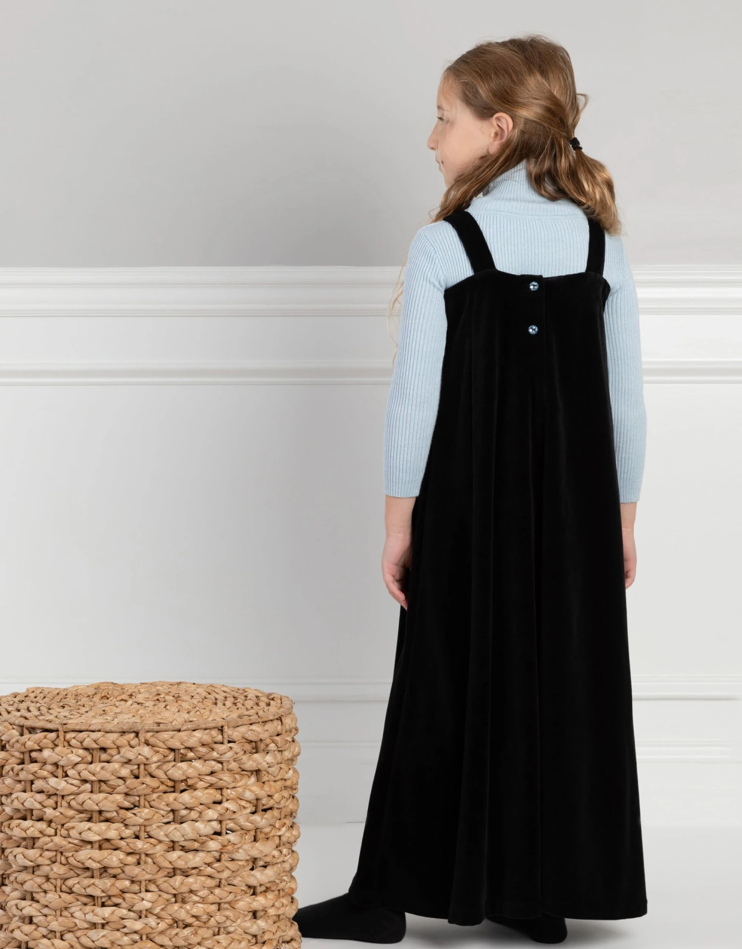 Girls Velour Maxi Jumper Shabbos Robe With Blue Jewel Back Buttons 2 Girls Velour Maxi Jumper Shabbos Robe With Blue Jewel Back Buttons - Image 2