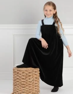 Girls Velour Maxi Jumper Shabbos Robe With Blue Jewel Back Buttons
