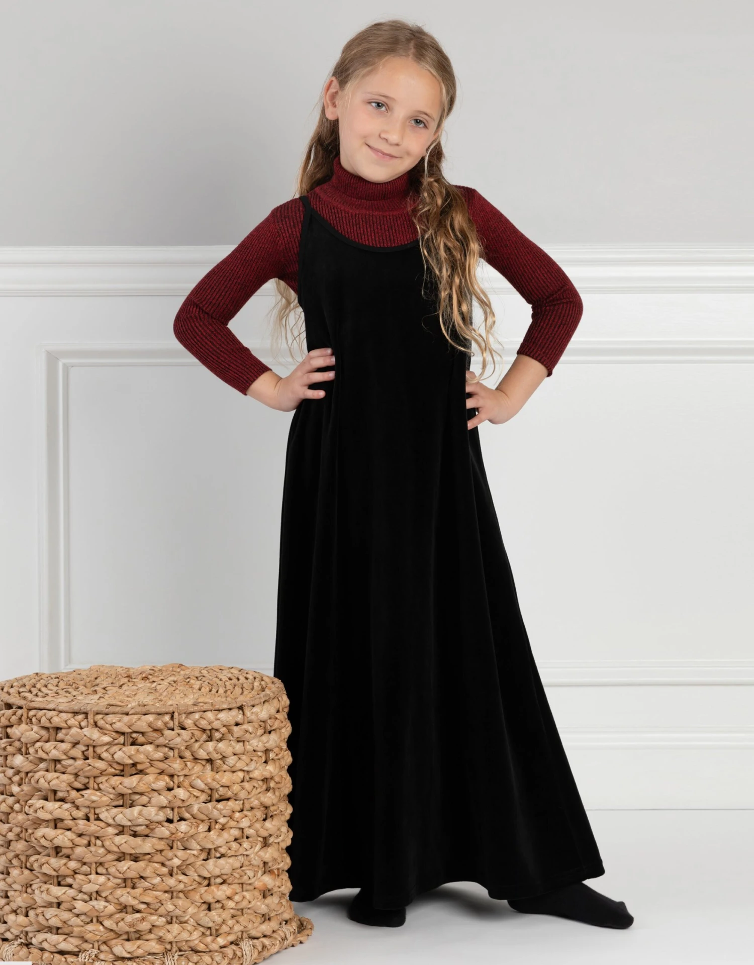 Girls Velour Round Neck Spaghetti Strap Maxi Dress Shabbos Jumper 2 Girls Velour Round Neck Spaghetti Strap Maxi Dress Shabbos Jumper - Image 2