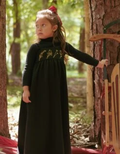 Girls Velour Maxi Jumpber Shabbos Robe With Gold Embroidery