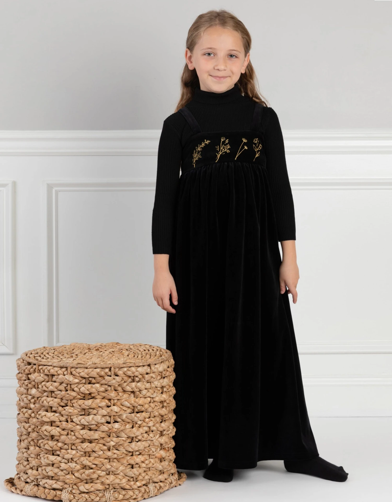 Girls Velour Maxi Jumpber Shabbos Robe With Gold Embroidery 2 Girls Velour Maxi Jumpber Shabbos Robe With Gold Embroidery - Image 2