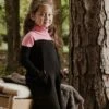 Girls Colorblock Maxi Shabbos Robe With Turtleneck And Cargo Pockets Black Pink