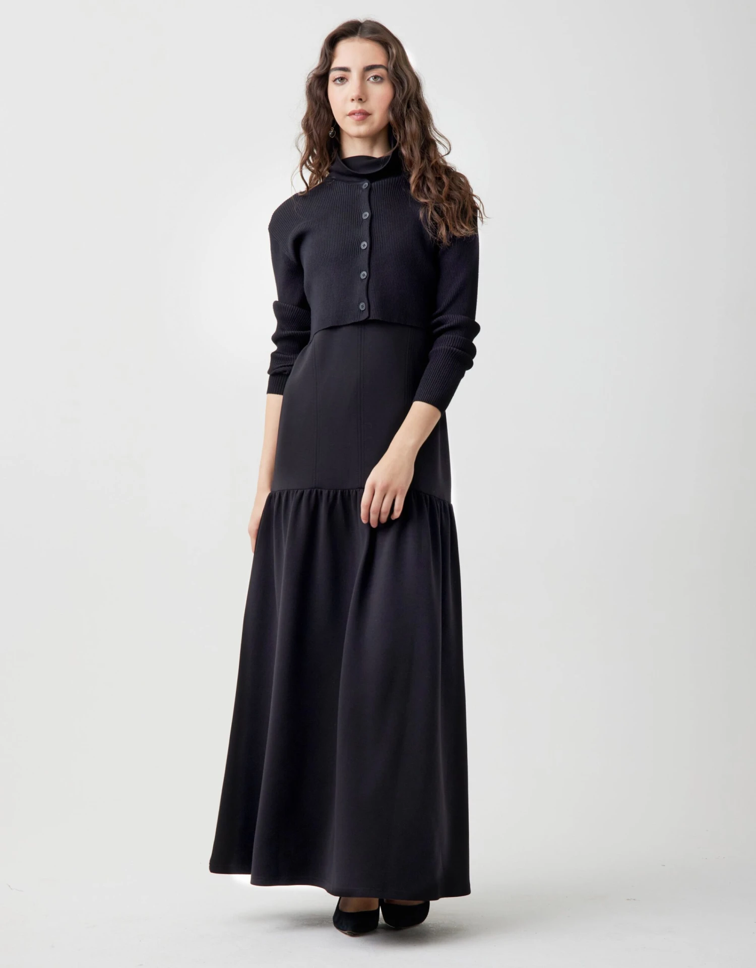 Ribbed Cropped Button Cardigan Black 2 Ribbed Cropped Button Cardigan Black - Image 2