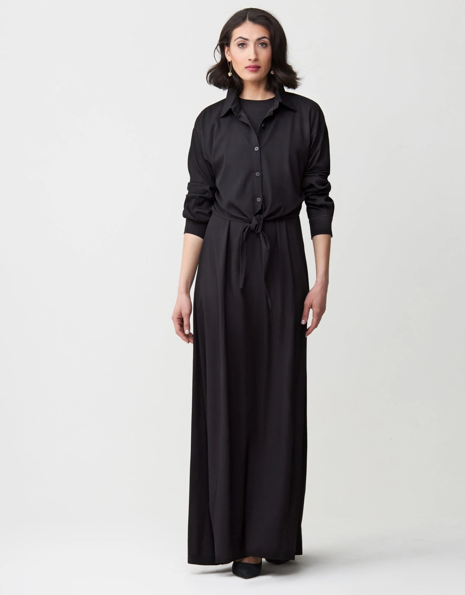 Multi Option Sleeveless Rayon Maxi Dress Shabbos Robe With Tie Front Shirt Two Piece Set 1 Multi Option Sleeveless Rayon Maxi Dress Shabbos Robe With Tie Front Shirt Two Piece Set