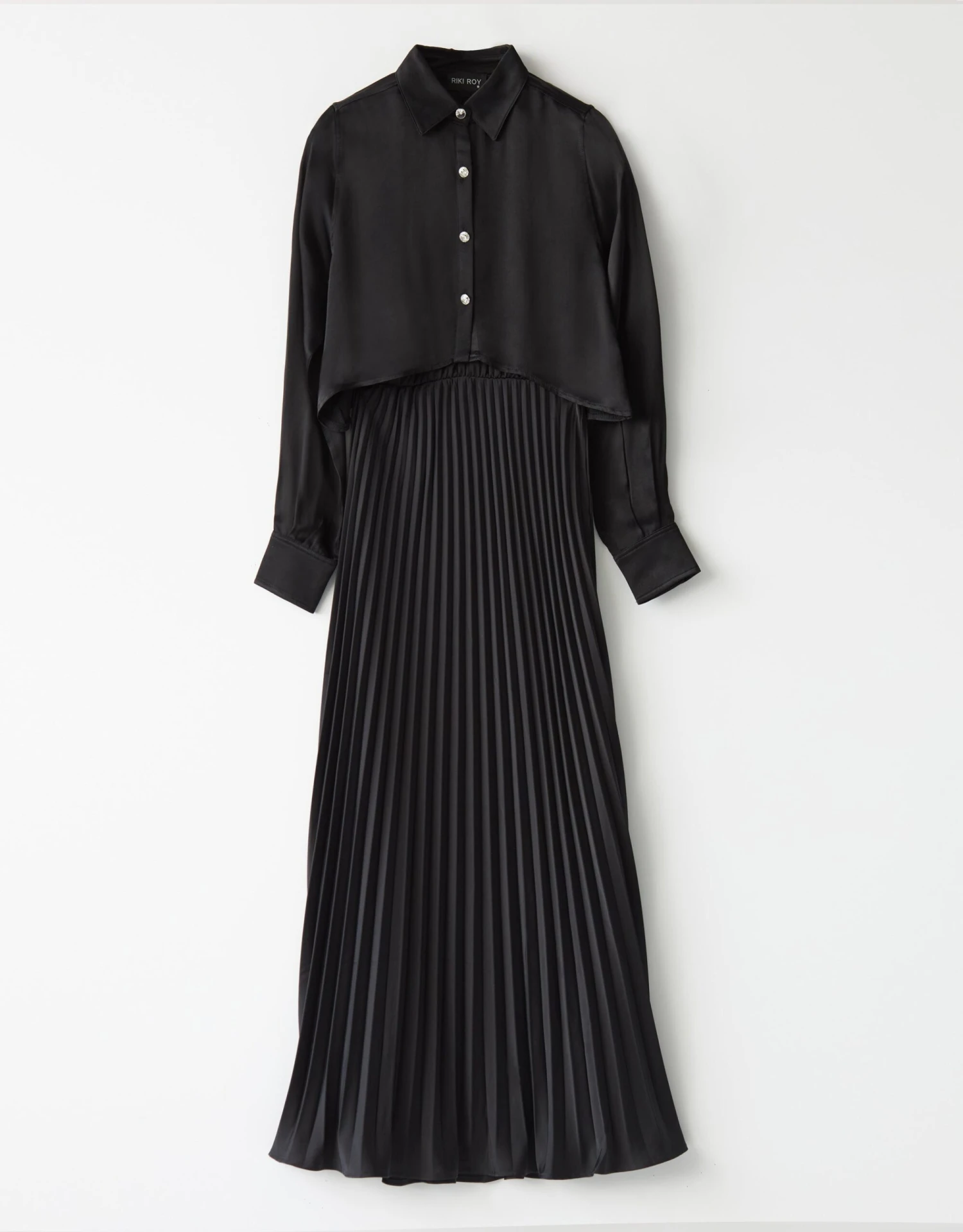 Cactus Satin Sleeveless Lined Maxi Dress Shabbos Robe With Accordian Pleats Black 2 Cactus Satin Sleeveless Lined Maxi Dress Shabbos Robe With Accordian Pleats Black - Image 2