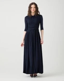 Sleeveless Rayon Maxi Dress With Multi Option Wrap Around Sash Navy