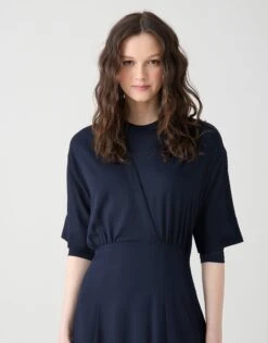 Crossover Curve Cut Rayon Maxi Dress Navy -Fashionable Home Wear DSSPTN256 WrapBodice.BlueRayon2