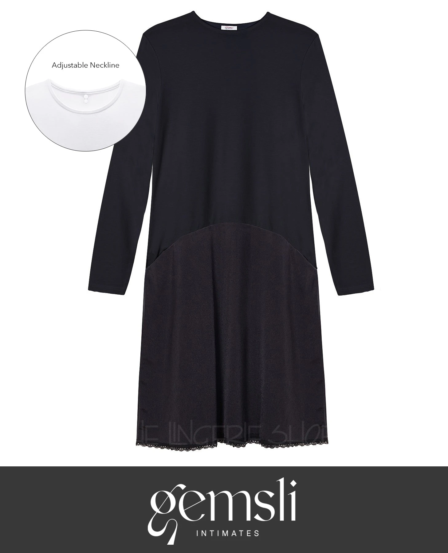 Gemsli FK312 Adjustable Neck Long Sleeve Solid Color Combination Full Slip 1 Gemsli FK312 Adjustable Neck Long Sleeve Solid Color Combination Full Slip