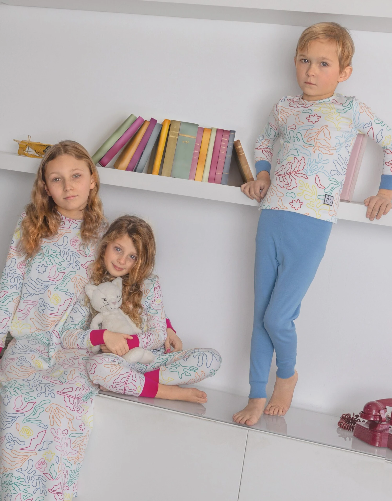 Pima Cotton Fresh Leaves Kids Pajamas Legging Playwear Set Blue Combo 2 Pima Cotton Fresh Leaves Kids Pajamas Legging Playwear Set Blue Combo - Image 2