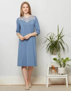 Cinderella Soft Vneck Nightshirt With Contrast Lace Trim Sky