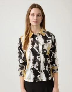 Print Satin Shirt With Pocket Colorwash Gold Black