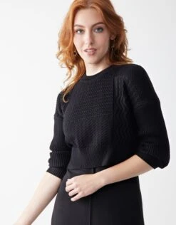 Multi Stitch Cropped Knit Sweater Black