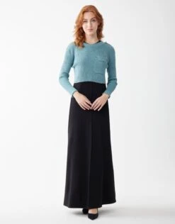 Cropped Ribbed Sweater With Pocket And Shoulder Detail Blue -Fashionable Home Wear GFW24123 RibPocketCrop.Aqua2