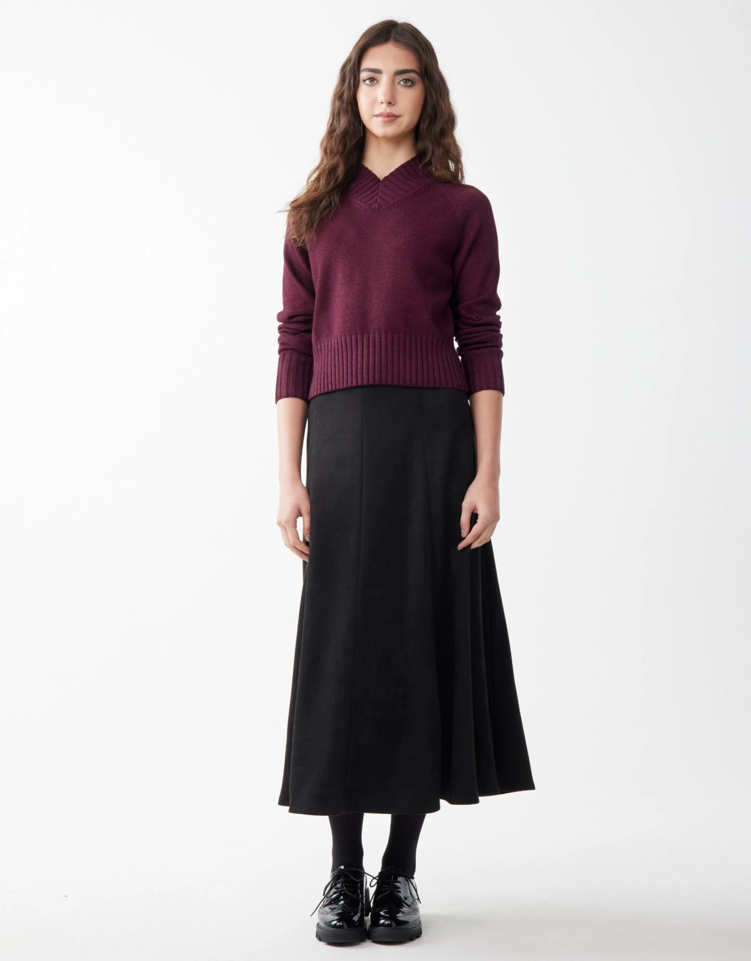 35" Faux Suede Gored Aline Skirt Black 2 35" Faux Suede Gored Aline Skirt Black - Image 2