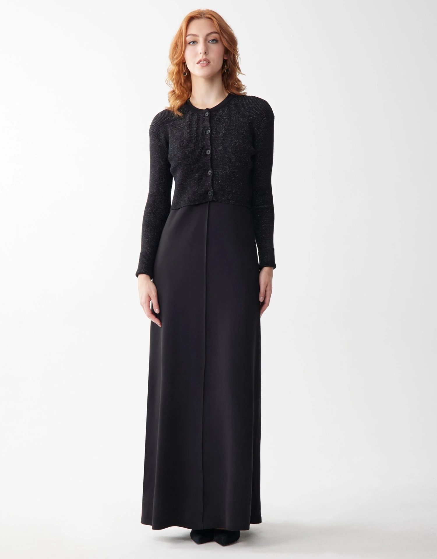 Sparkly Ribbed Cropped Button Cardigan Black 2 Sparkly Ribbed Cropped Button Cardigan Black - Image 2