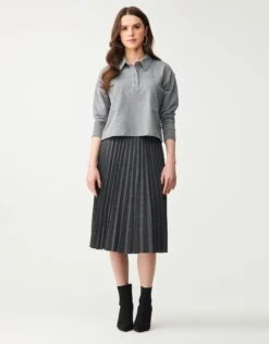 Cactus French Terry Cropped Button Collar Top With Back Pleat Heather Gray 7 Cactus French Terry Cropped Button Collar Top With Back Pleat Heather Gray -Fashionable Home Wear GFWSL2316 CropCollarTop.HeatherGray