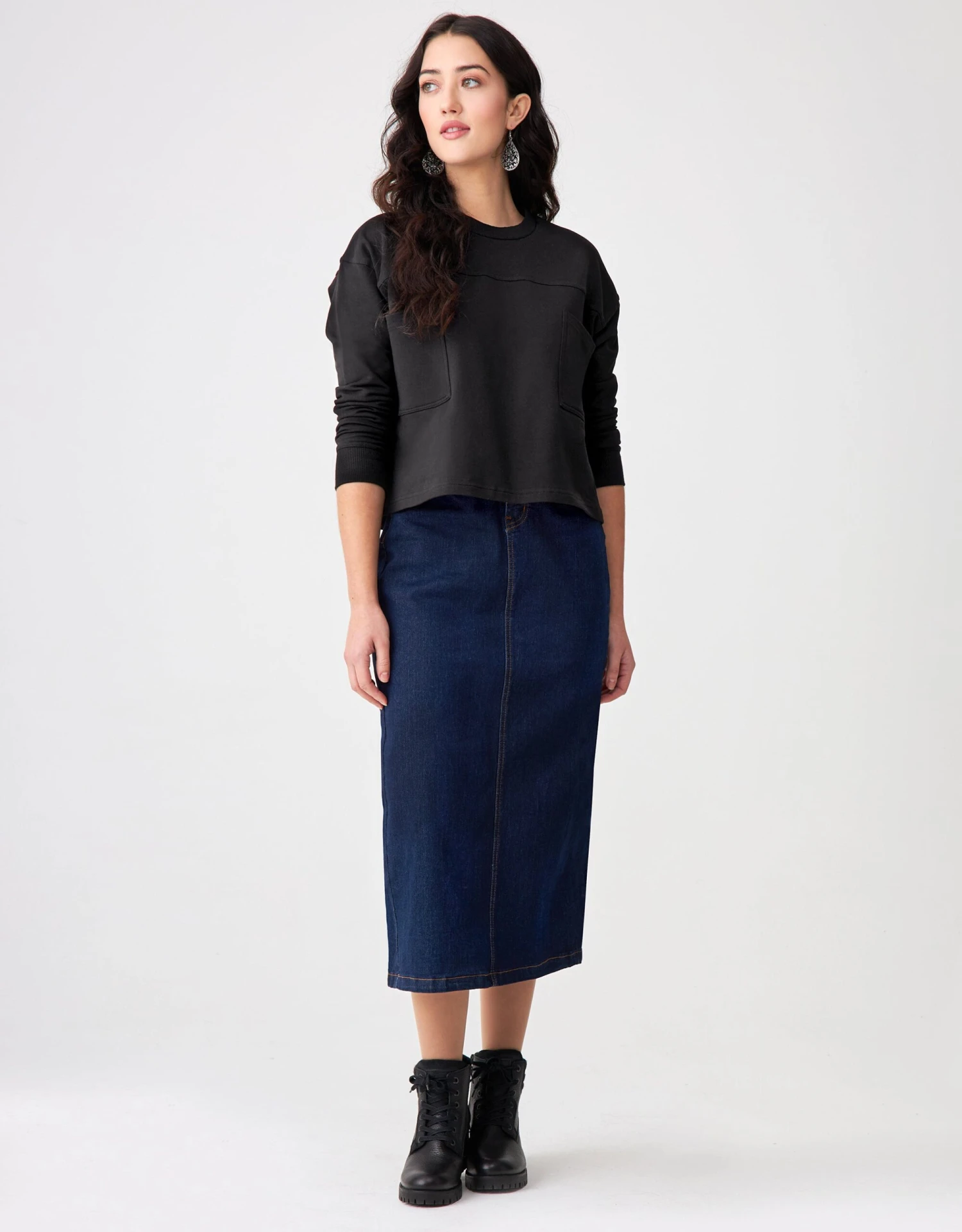 Cactus French Terry Cropped Pocket Sweatshirt Black 2 Cactus French Terry Cropped Pocket Sweatshirt Black - Image 2