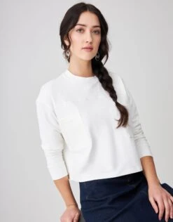 Cactus French Terry Cropped Pocket Sweatshirt White