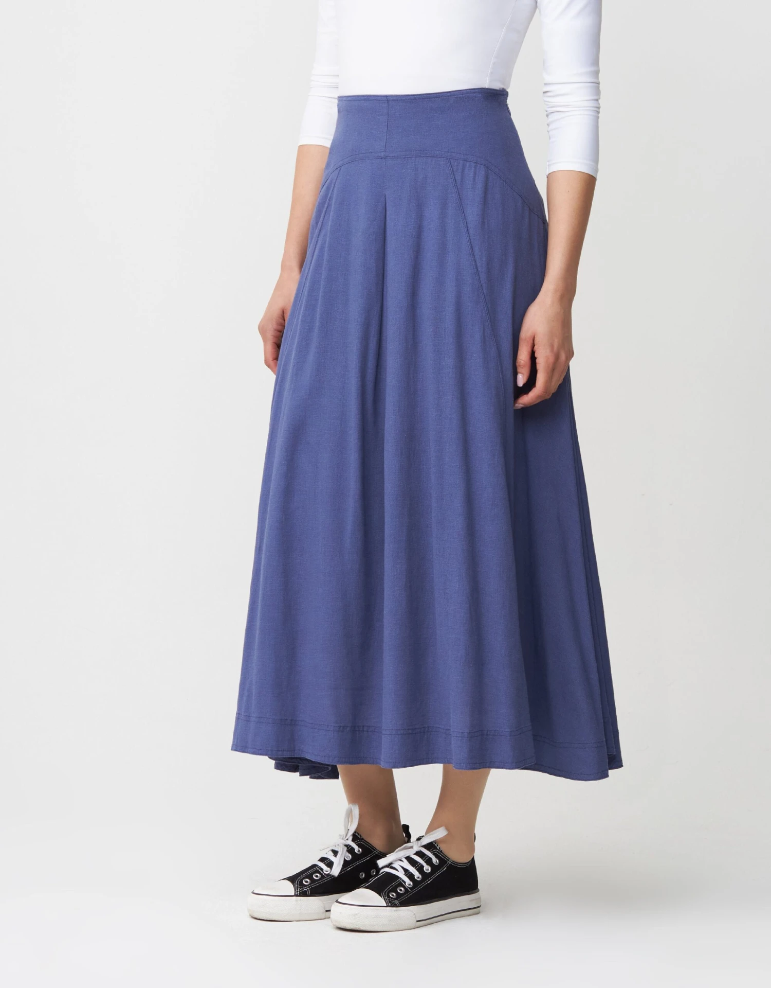 35" Linen Skirt With Back Smocking Detail Ceil Blue 1 35" Linen Skirt With Back Smocking Detail Ceil Blue