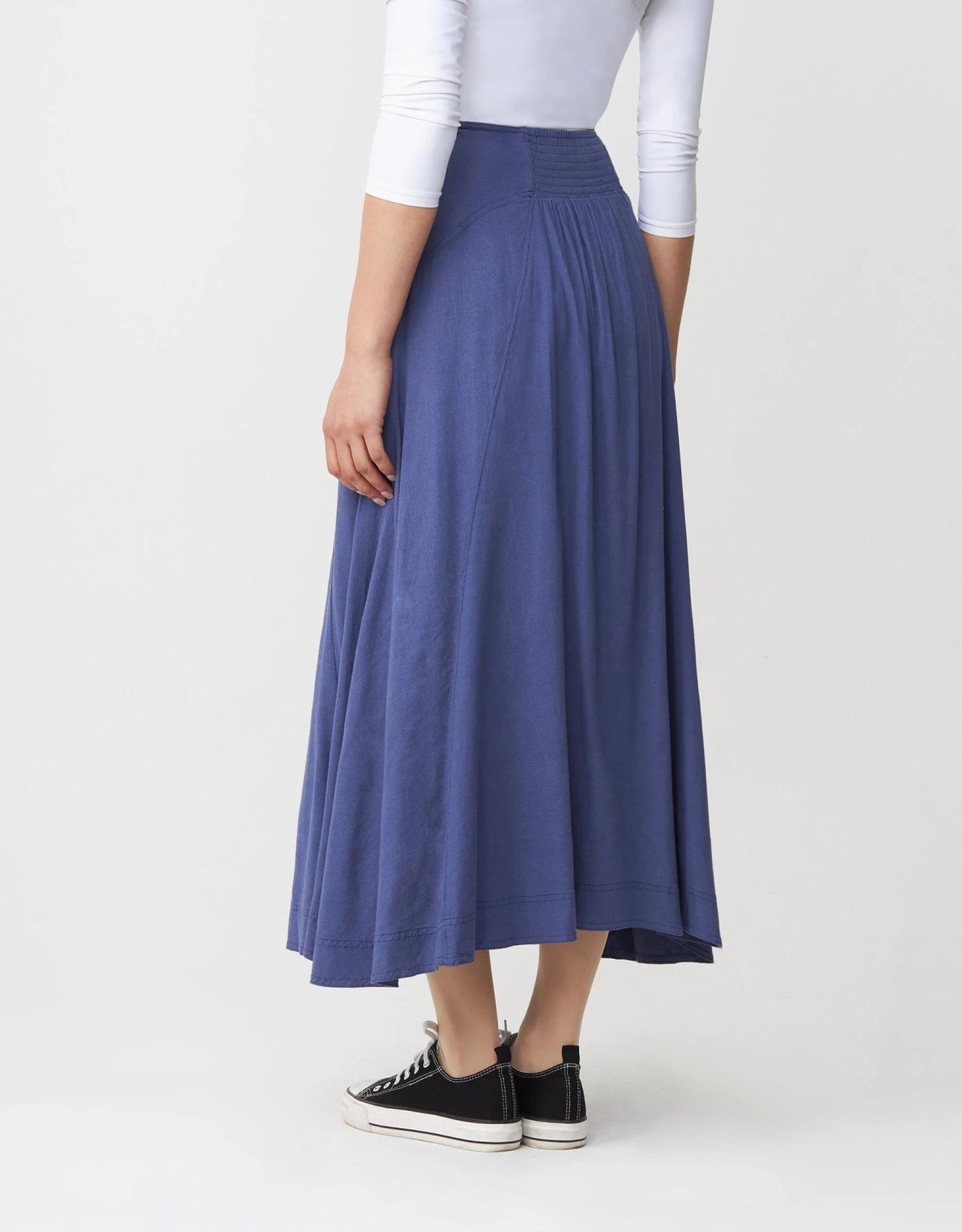 35" Linen Skirt With Back Smocking Detail Ceil Blue 2 35" Linen Skirt With Back Smocking Detail Ceil Blue - Image 2