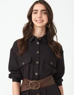 Cactus Linen Button Down Dress With Cargo Pockets Black -Fashionable Home Wear GLSP24121 HornButtonCargoPocket.BlkLinen4 682294f3 039f 48cb b6ae d31c232b1247