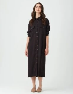 Cactus Linen Button Down Dress With Cargo Pockets Black -Fashionable Home Wear GLSP24121 HornButtonCargoPocket.BlkLinen 569a20c8 3783 40fd 9d2f 238303d1aac7