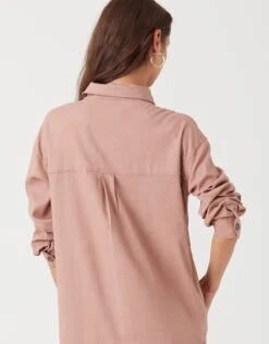 Cactus Linen Button Down Dress With Cargo Pockets Rose -Fashionable Home Wear GLSP24121 HornButtonCargoPocket.Salmon3