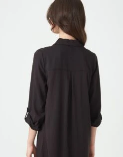 Cactus Rayon Button Down Dress With Tabbed Sleeves Black -Fashionable Home Wear GLSP24122 SleeveTabs.BlkRayon2 2e24a661 0a39 4f31 904e b75a4a7376e3