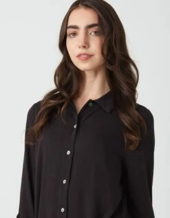 Cactus Rayon Button Down Dress With Tabbed Sleeves Black -Fashionable Home Wear GLSP24122 SleeveTabs.BlkRayon3 a294d2d2 ba28 40a2 aa25 6bb91209deb1