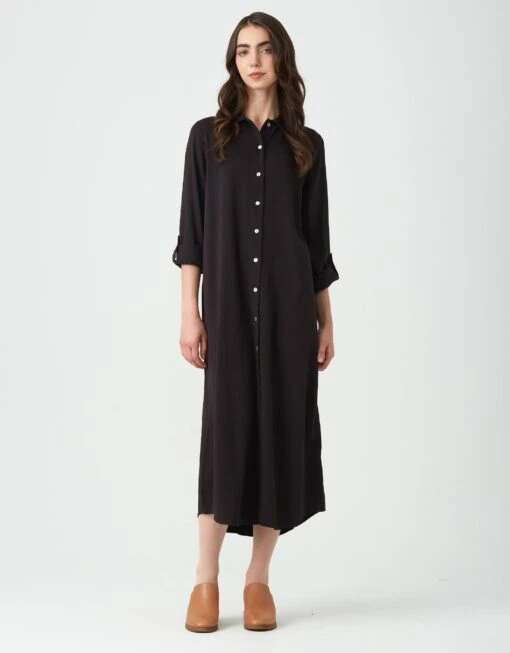 Cactus Rayon Button Down Dress With Tabbed Sleeves Black 6 Cactus Rayon Button Down Dress With Tabbed Sleeves Black -Fashionable Home Wear GLSP24122 SleeveTabs.BlkRayon cf39e0e4 e58a 4084 a142 f5973a608efd