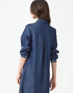 Cactus Denim Button Down Dress With Tabbed Sleeves Dark Blue -Fashionable Home Wear GLSP24122 SleeveTabs.BlueDenim3 87df7e23 1cd1 410d ac1d b9c441969e42