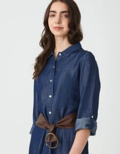 Cactus Denim Button Down Dress With Tabbed Sleeves Dark Blue -Fashionable Home Wear GLSP24122 SleeveTabs.BlueDenim4 aa279d90 bd7d 4720 8cb5 6156a5efb193