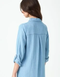 Cactus Linen Button Down Dress With Tabbed Sleeves Denim Wash -Fashionable Home Wear GLSP24122 SleeveTabs.LtDenimWash4 f9bc7206 6317 48c8 977a 31219dcb5b8d