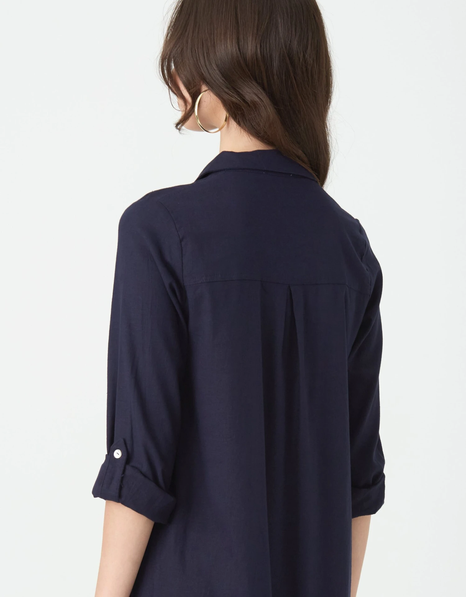 Cactus Linen Button Down Dress With Tabbed Sleeves Navy 2 Cactus Linen Button Down Dress With Tabbed Sleeves Navy - Image 2