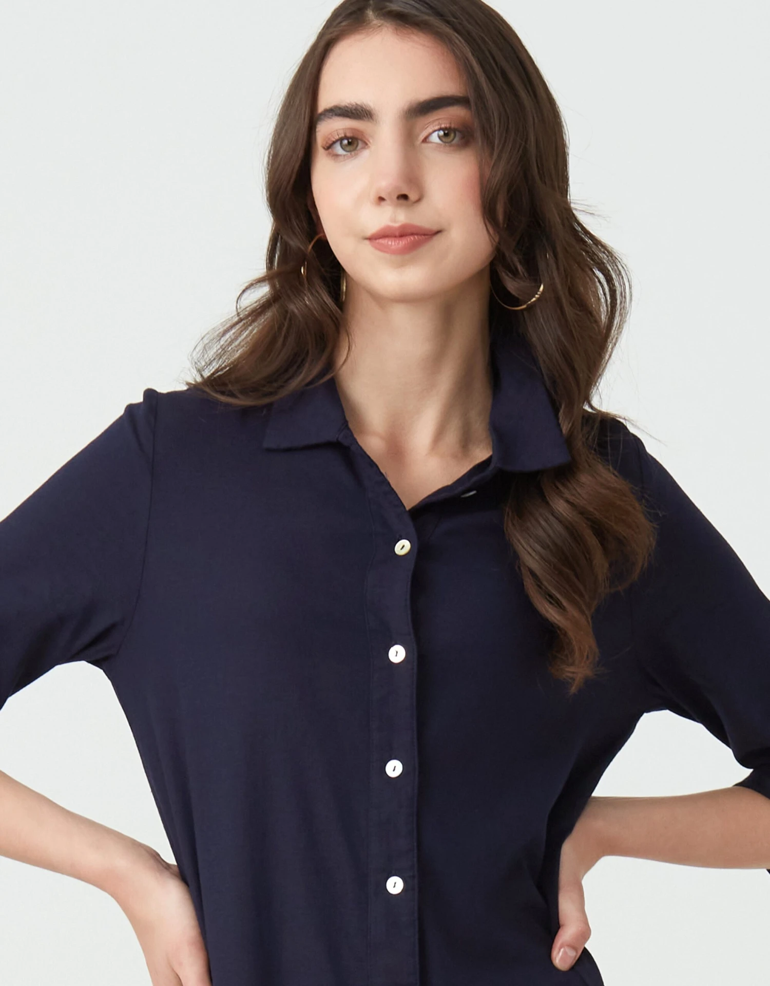 Cactus Linen Button Down Dress With Tabbed Sleeves Navy 3 Cactus Linen Button Down Dress With Tabbed Sleeves Navy - Image 3