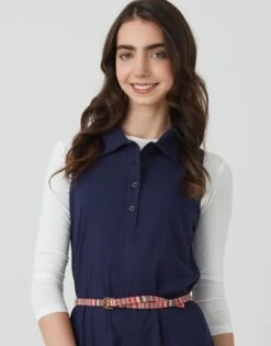 Cactus Linen Sleeveless Maxi Dress With Button Placket Navy -Fashionable Home Wear GLSP24130 HalfButtonSleeveless.Navy3