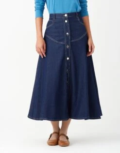 33" Western Stud Button Skirt Dark Blue Denim
