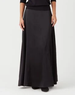 40" Satin Gored Waistband Skirt With Back Elastic Black