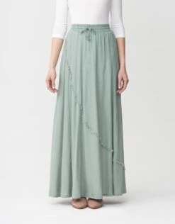 40" Diagonal Seamed Skirt With Frayed Trim Camel -Fashionable Home Wear GLSP246 LinenFrayedSeam.LtGreen