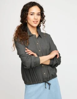 Fashionable Home Wear 43 Plan-B Button Down Drawstring Blouson Shirt Black Denim
