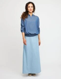 Fashionable Home Wear -Fashionable Home Wear GSP22DN8 HalfZipBlouson.MedBlueDenim