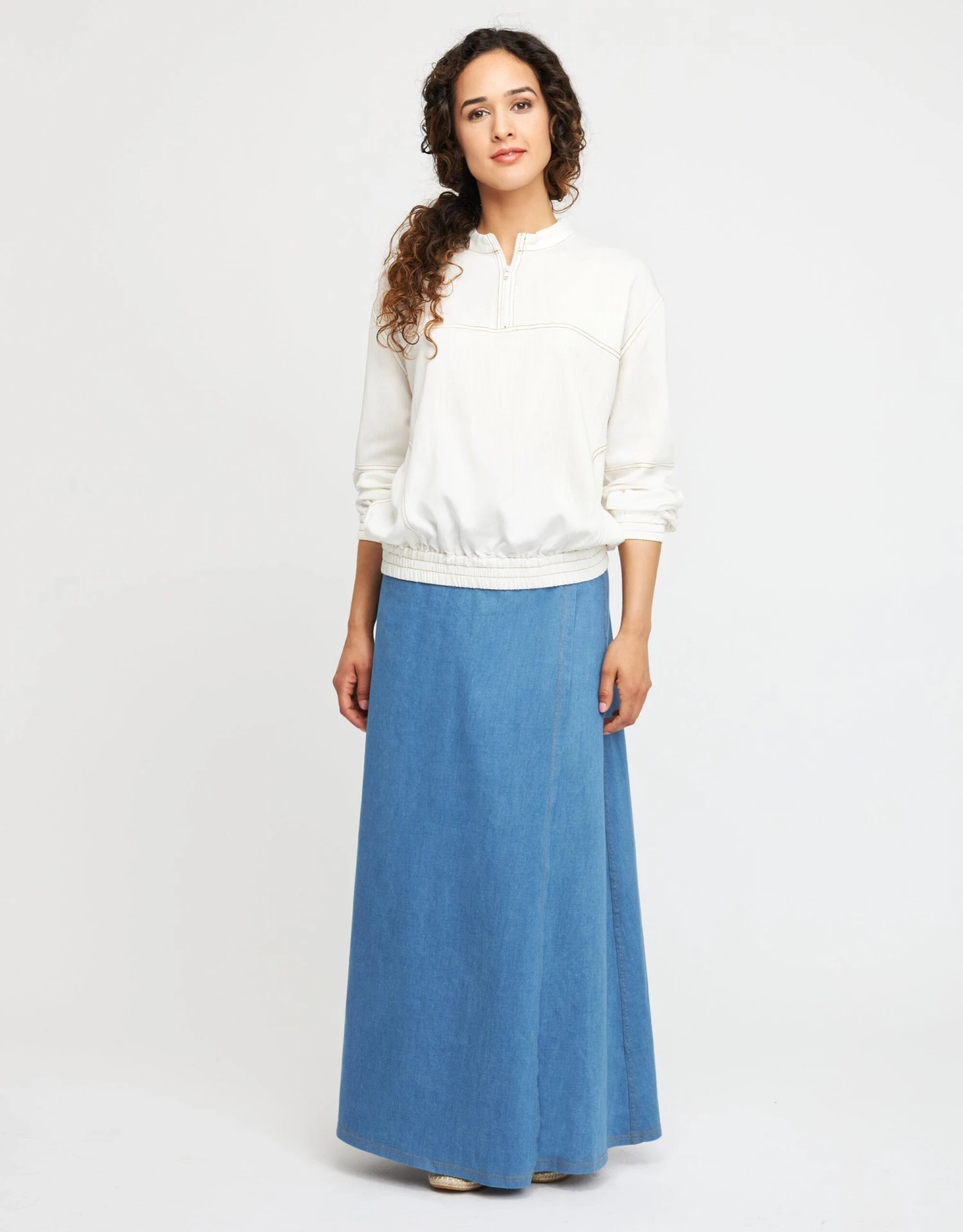 Plan-B Stitched Half Zip Blouson Top White 2 Plan-B Stitched Half Zip Blouson Top White - Image 2