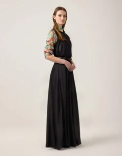 Satin Sleeveless Elastic Waist Maxi Crew DressBlack