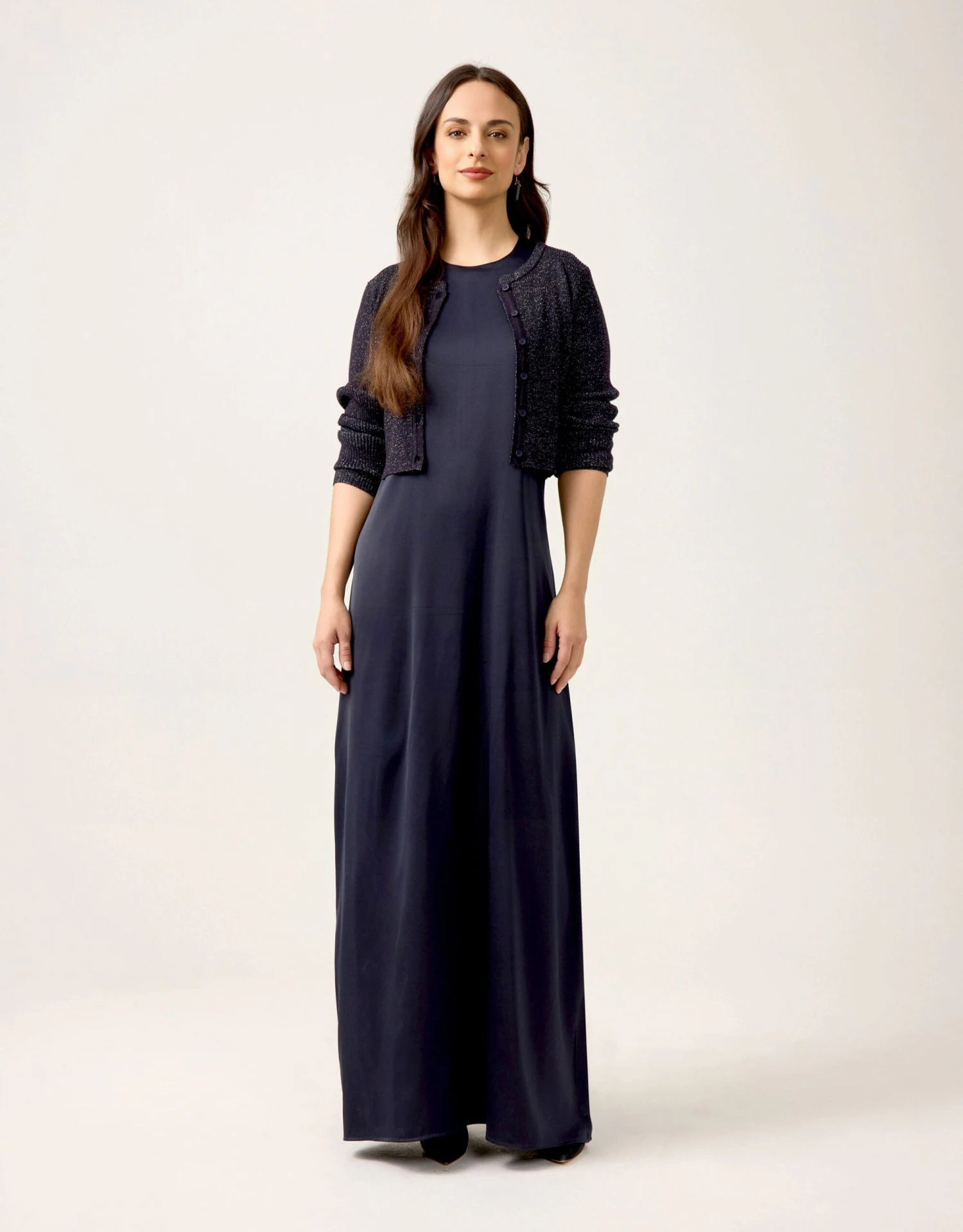 Satin Sleeveless Maxi Crew Shift Dress Navy 3 Satin Sleeveless Maxi Crew Shift Dress Navy - Image 3