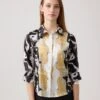 Print Satin Shirt Black Gold Colorwash